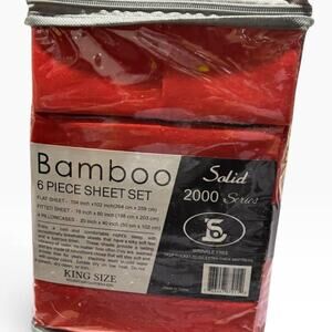 Bamboo King Sheet Set 6 Piece Solid Red Deep Pocket Soft Bedding Sheets New